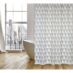 MSV Tenda doccia NAROK in poliestere 180X200 cm QUALITÀ PREMIUM Grigio e Bianco - Anelli inclusi MSV