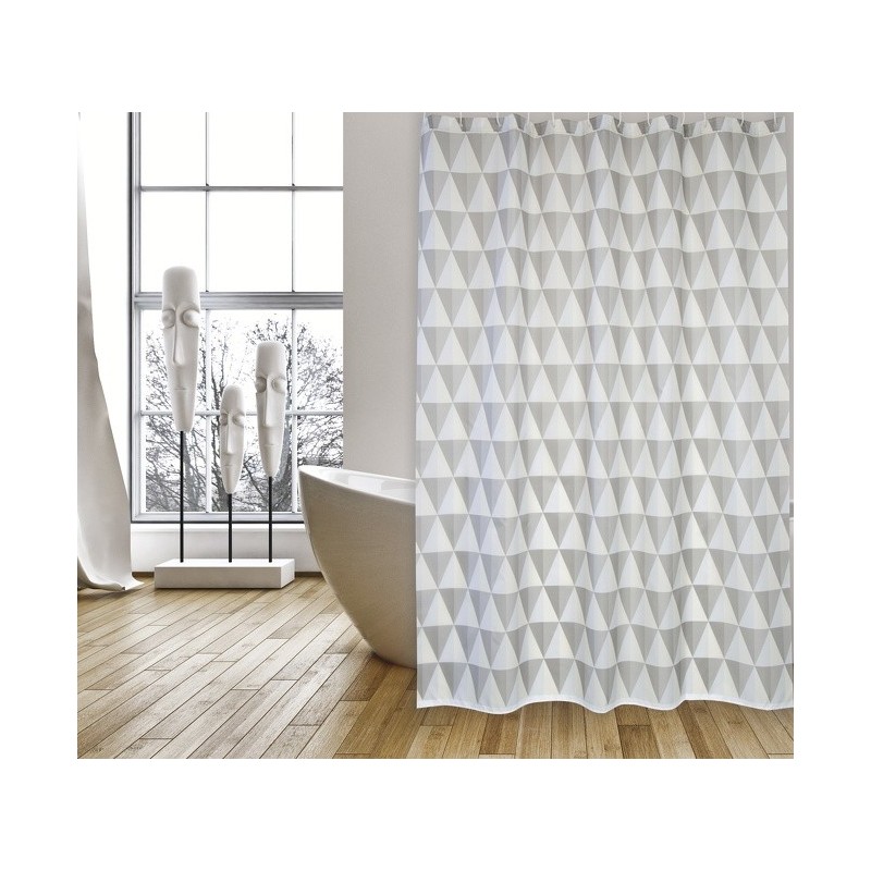 MSV Cortina de ducha Poliéster NAROK 180X200cm CALIDAD PREMIUM Gris y Blanco - Anillas incluidas MSV
