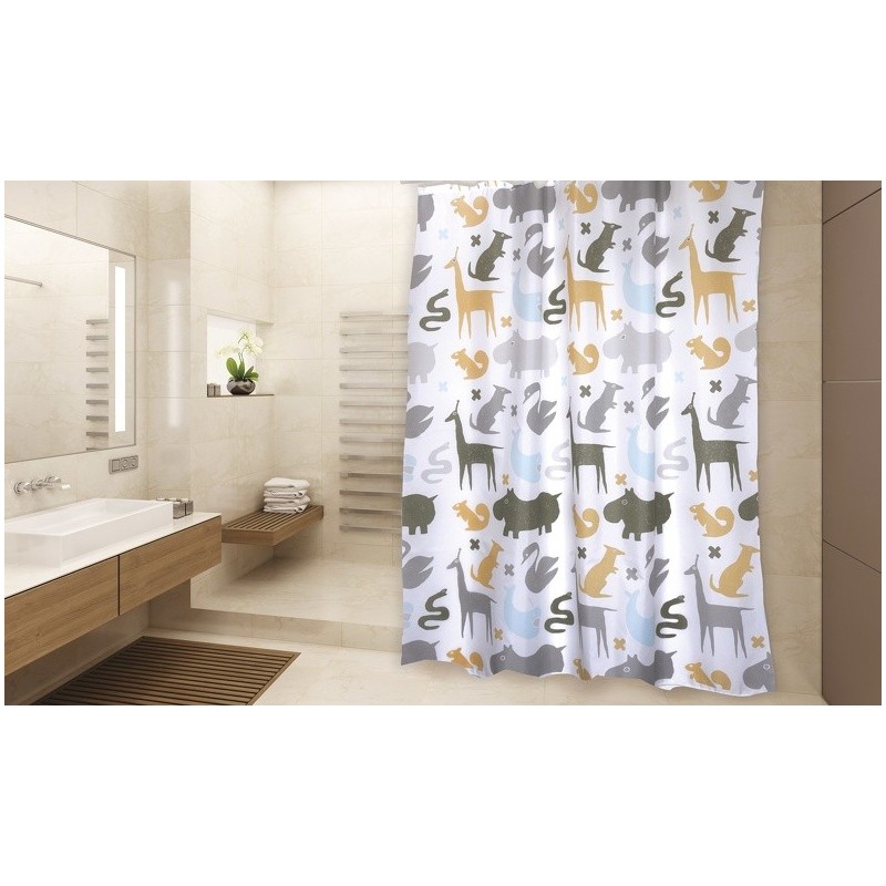 MSV Tenda doccia Poliestere NOÉ 180x200cm QUALITÀ PREMIUM Multicolore - Anelli inclusi MSV