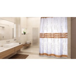 MSV Cortina de ducha Poliéster ONS 180x200cm CALIDAD PREMIUM Blanco y Marrón - Anillas incluidas MSV