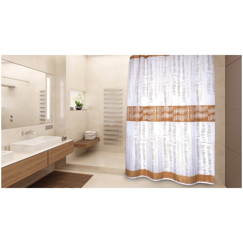 MSV Duschvorhang Polyester ONS 180x200cm PREMIUM QUALITÄT Weiß & Braun - Ringe inklusive MSV