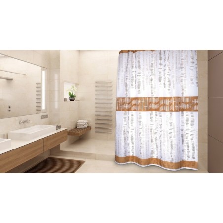 MSV Tenda doccia Poliestere ONS 180x200cm QUALITÀ PREMIUM Bianco e Marrone - Anelli inclusi MSV