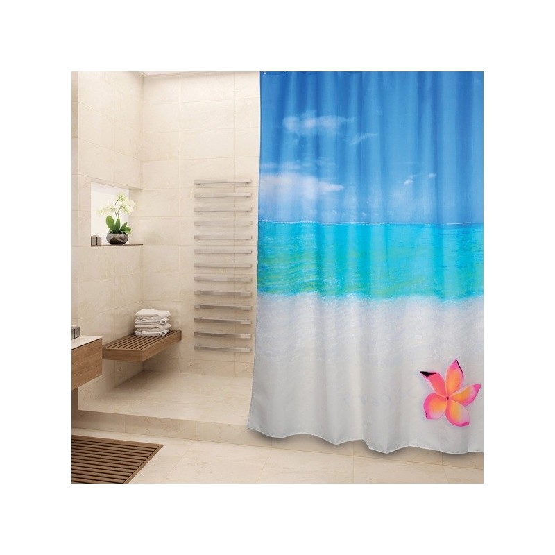 MSV Shower curtain Polyester 180x200cm Blue & White Paradise Pattern - Rings Included MSV