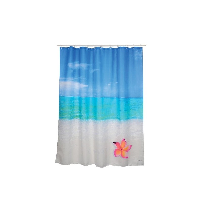 Rideau de douche Polyester 180x200cm Motif Paradise Bleu & Blanc -Anneaux inclus MSV MSV