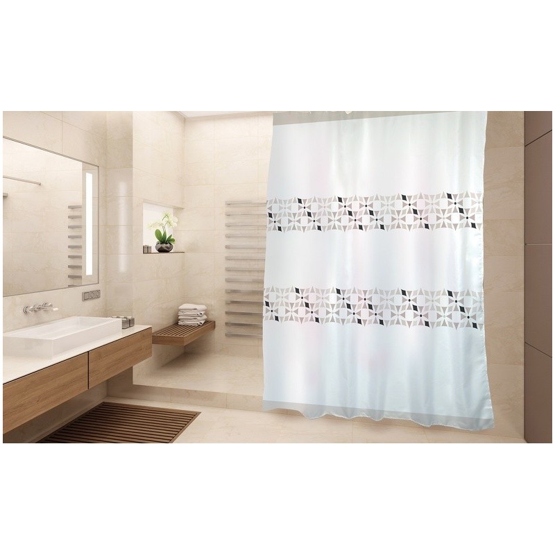 MSV Cortina de ducha Poliéster PORTO 180x200cm CALIDAD PREMIUM Beige y Blanco - Anillas incluidas MSV