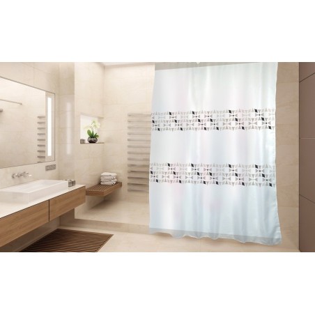 Rideau de douche Polyester PORTO 180x200cm QUALITÉ PREMIUM Beige & Blanc - Anneaux inclus MSV MSV