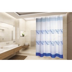 MSV Cortina de ducha Poliéster PORTO 180x200cm CALIDAD PREMIUM Azul y Blanco - Anillas incluidas MSV