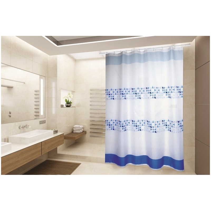 Rideau de douche Polyester PORTO 180x200cm QUALITÉ PREMIUM Bleu & Blanc - Anneaux inclus MSV MSV