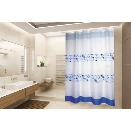 Rideau de douche Polyester PORTO 180x200cm QUALITÉ PREMIUM Bleu & Blanc - Anneaux inclus MSV MSV