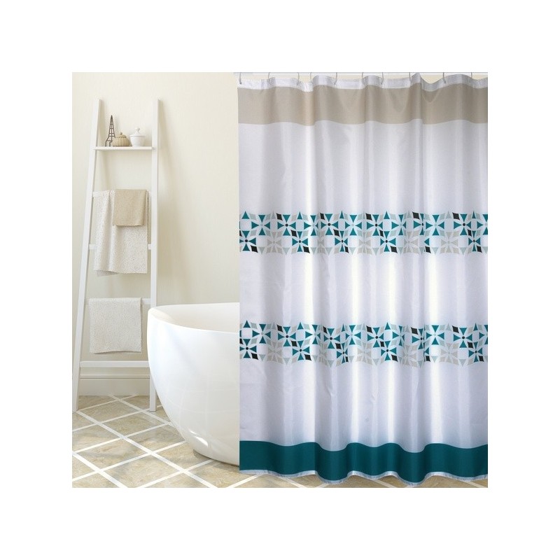 MSV Duschvorhang Polyester PORTO 180x200cm PREMIUM QUALITÄT Grün & Weiß - Ringe inklusive MSV