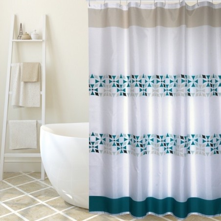 MSV Cortina de ducha Poliéster PORTO 180x200cm CALIDAD PREMIUM Verde y Blanco - Anillas incluidas MSV