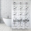 MSV Shower curtain Polyester BARBER SHOP 180x200cm PREMIUM QUALITY Black & White - Rings included MSV
