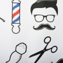 MSV Cortina de ducha Poliéster BARBER SHOP 180x200cm CALIDAD PREMIUM Blanco y Negro - Anillas incluidas MSV