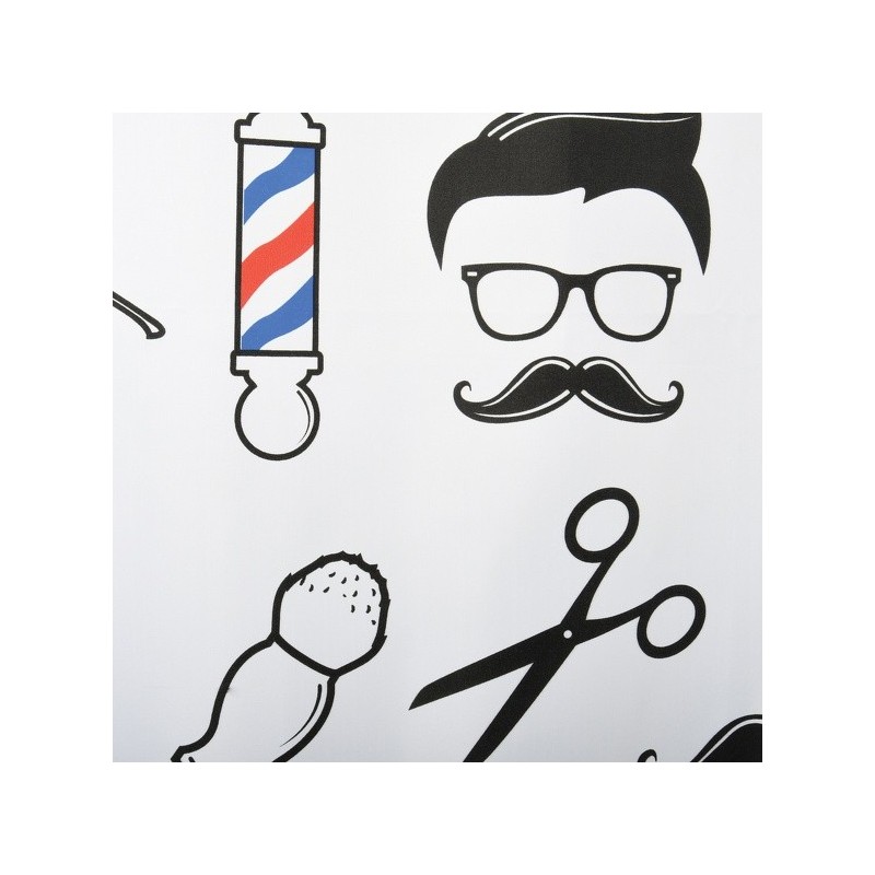 MSV Shower curtain Polyester BARBER SHOP 180x200cm PREMIUM QUALITY Black & White - Rings included MSV