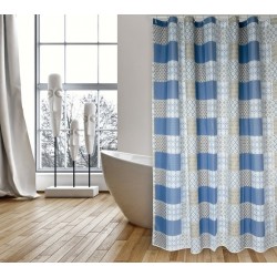 MSV Shower curtain CERAMIC Polyester 180x200cm PREMIUM QUALITY Blue - Rings included MSV