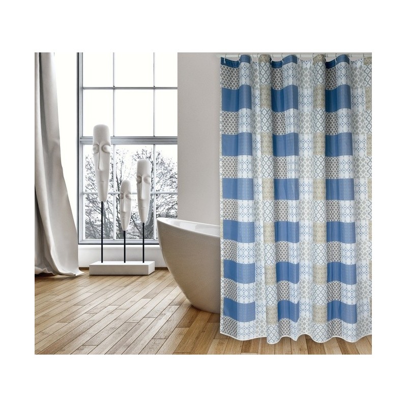 MSV Shower curtain CERAMIC Polyester 180x200cm PREMIUM QUALITY Blue - Rings included MSV