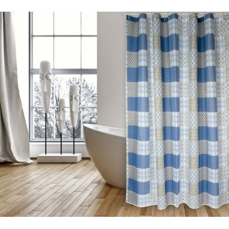 MSV Cortina de ducha Poliéster CERAMIC 180x200cm CALIDAD PREMIUM Azul - Anillas incluidas MSV