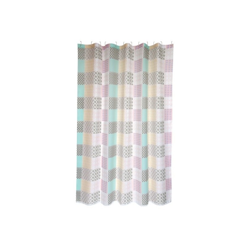 MSV Cortina de ducha Poliéster CERÁMICA 180x200cm CALIDAD PREMIUM Rosa - Anillas incluidas MSV
