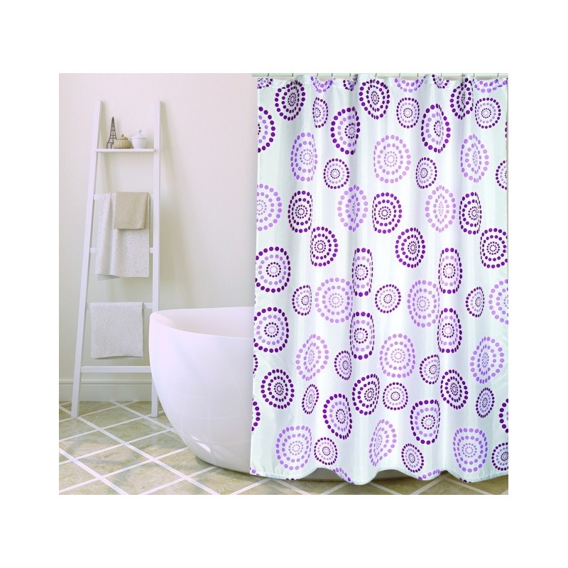 MSV Cortina de ducha Poliéster DOTS 180x200cm CALIDAD PREMIUM Morado - Anillas incluidas MSV