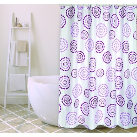 MSV Shower curtain Polyester DOTS 180x200cm PREMIUM QUALITY Purple - Rings included MSV
