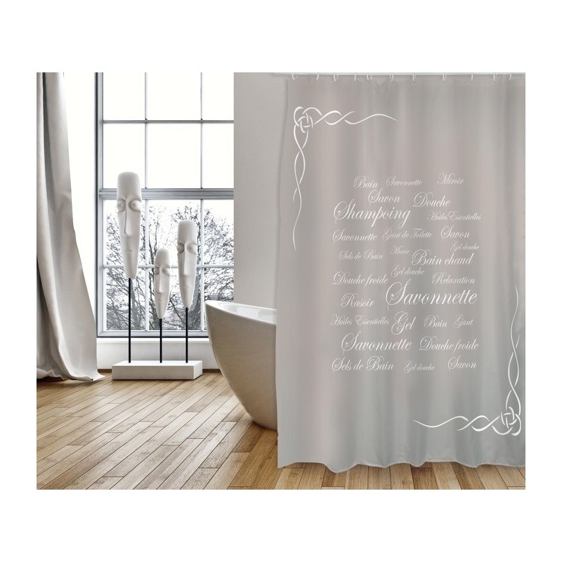MSV Cortina de ducha Poliéster GRASSE 180x200cm CALIDAD PREMIUM Topo - Anillas incluidas MSV