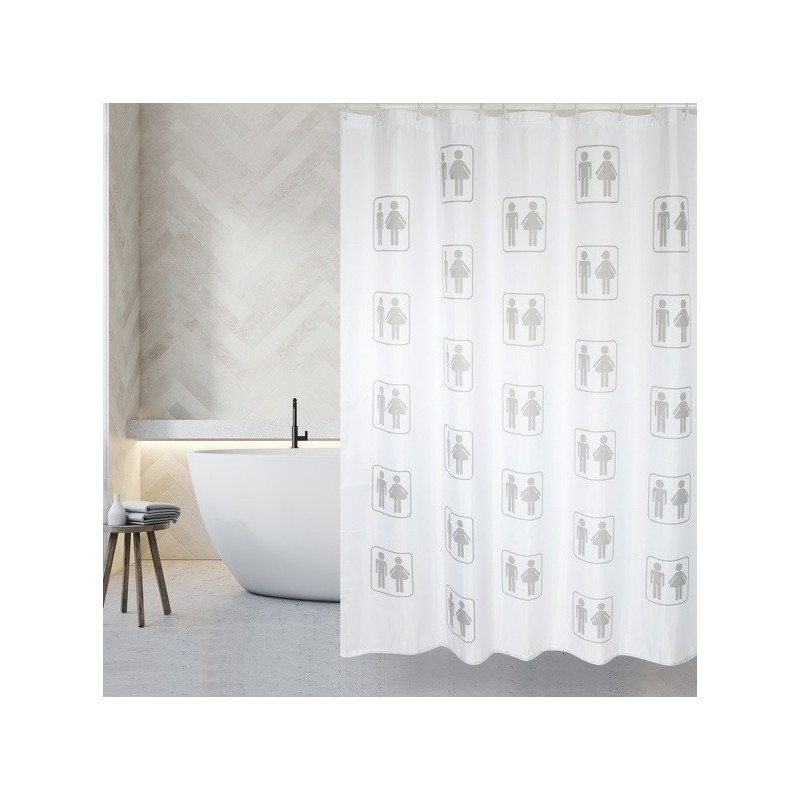 MSV Shower curtain Polyester H/F Mini 180x200cm PREMIUM QUALITY White - Rings included MSV