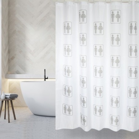 MSV Cortina de ducha Poliéster H/F Mini 180x200cm CALIDAD PREMIUM Blanco - Anillas incluidas MSV