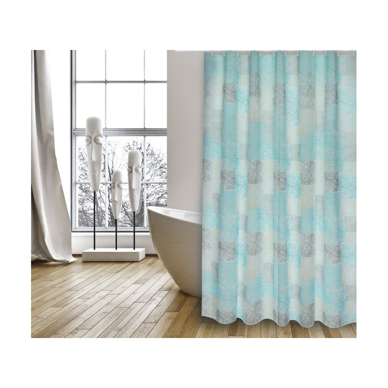 MSV Shower curtain Polyester HUELLAS 180x200cm PREMIUM QUALITY Turquoise - Rings included MSV