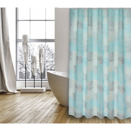 MSV Cortina de ducha Poliéster Cortina de baño HUELLAS 180x200cm CALIDAD PREMIUM Turquesa - Anillas incluidas MSV