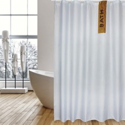 MSV Cortina de ducha Poliéster IGUACU 180x200cm CALIDAD PREMIUM Blanco - Anillas incluidas MSV