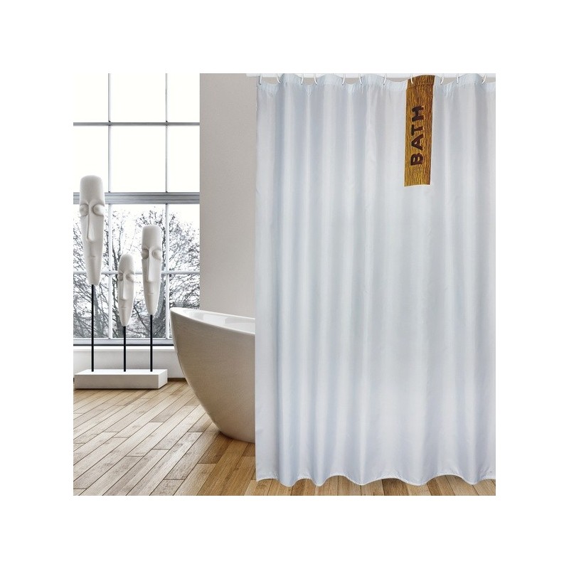 MSV Cortina de ducha Poliéster IGUACU 180x200cm CALIDAD PREMIUM Blanco - Anillas incluidas MSV