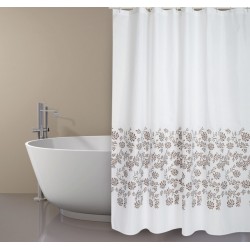 MSV Cortina de ducha Poliéster IKEBANA 180x200cm CALIDAD PREMIUM Blanco y Beige - Anillas incluidas MSV