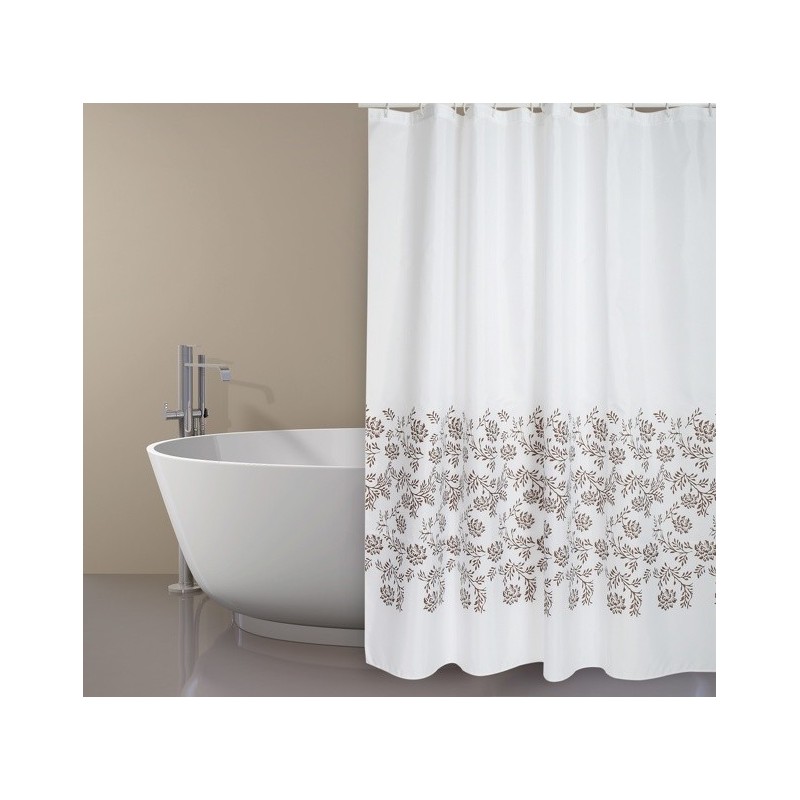 spirella MSV Rideau de douche Polyester IKEBANA 180x200cm QUALITà PREMIUM Blanc & Beige - Anneaux inclus