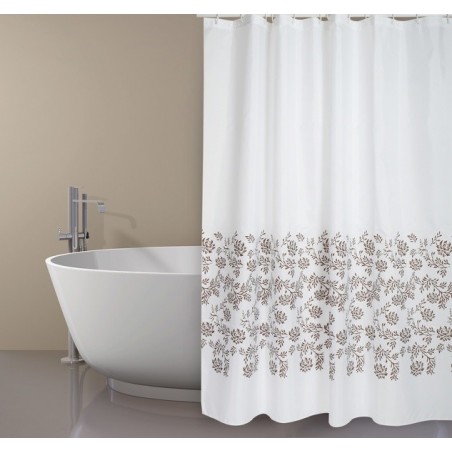 MSV Cortina de ducha Poliéster IKEBANA 180x200cm CALIDAD PREMIUM Blanco y Beige - Anillas incluidas MSV