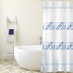 MSV Cortina de ducha Poliéster MALTA 180x200cm CALIDAD PREMIUM Azul y Blanco - Anillas incluidas MSV