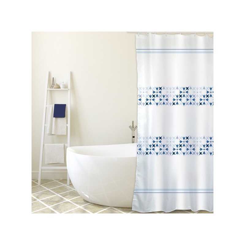 MSV Shower curtain MALTA Polyester 180x200cm PREMIUM QUALITY Blue & White - Rings included MSV