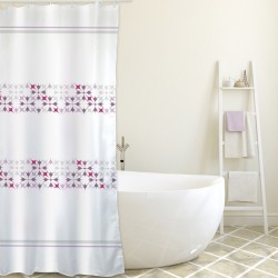 MSV Cortina de ducha Poliéster MALTA 180x200cm CALIDAD PREMIUM Rosa y Blanco - Anillas incluidas MSV