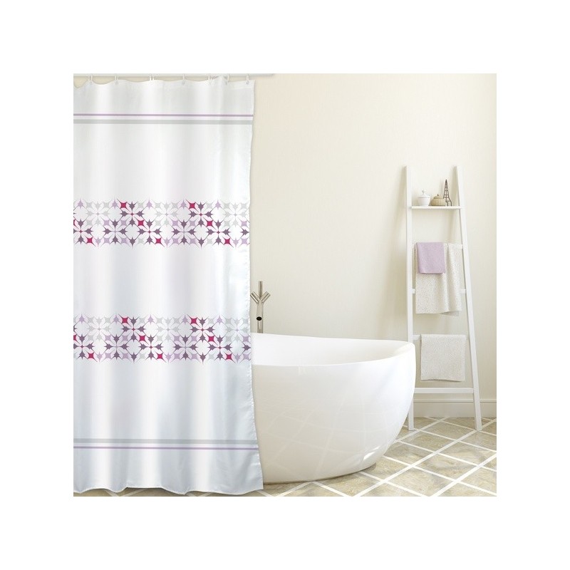 MSV Cortina de ducha Poliéster MALTA 180x200cm CALIDAD PREMIUM Rosa y Blanco - Anillas incluidas MSV