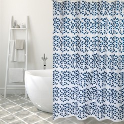 MSV Cortina de ducha Poliéster NADOR 180x200cm CALIDAD PREMIUM Azul y Blanco - Anillas incluidas MSV
