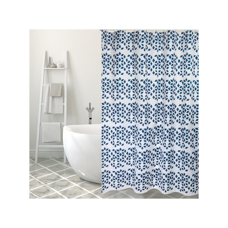 MSV Tenda doccia in Poliestere NADOR 180x200cm QUALITÀ PREMIUM Blu e Bianco - Anelli inclusi MSV