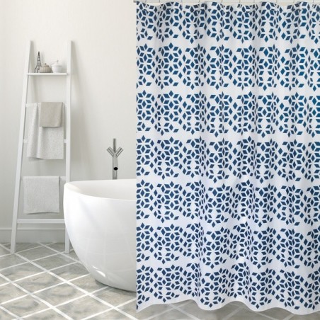 MSV Cortina de ducha Poliéster NADOR 180x200cm CALIDAD PREMIUM Azul y Blanco - Anillas incluidas MSV