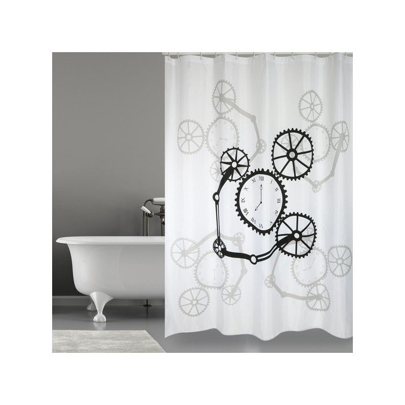 MSV Shower curtain Polyester ROTOR 180x200cm PREMIUM QUALITY Black & White - Rings included MSV