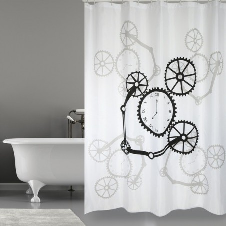 MSV Cortina de ducha Poliéster ROTOR 180x200cm CALIDAD PREMIUM Blanco y Negro - Anillas incluidas MSV