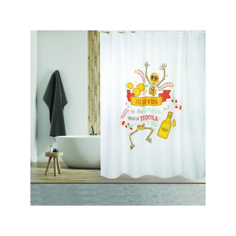 MSV Shower curtain Polyester TEQUILA 180x200cm PREMIUM QUALITY Multicolor - Rings included MSV