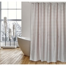 MSV Rideau de douche Polyester CAMBERRA 180x200cm QUALITÉ PREMIUM Beige & Blanc - Anneaux inclus