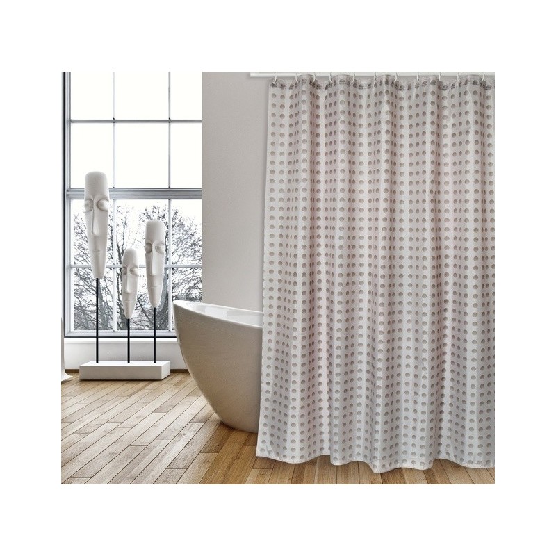 MSV Shower curtain Polyester CAMBERRA 180x200cm PREMIUM QUALITY Beige & White - Rings included MSV