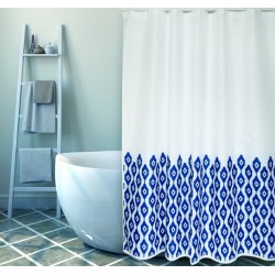 MSV Cortina de ducha Poliéster IKAT 180x200cm CALIDAD PREMIUM Azul y Blanco MSV