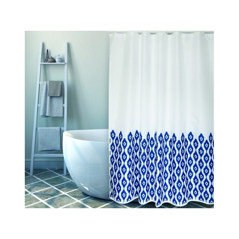 MSV Tenda doccia poliestere IKAT 180x200 cm QUALITÀ PREMIUM Blu e bianco MSV