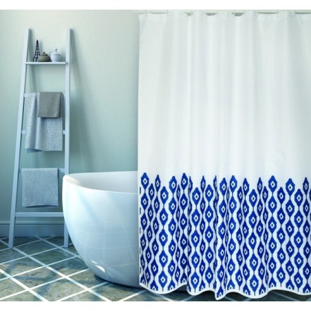 MSV Duschvorhang IKAT Polyester 180x200cm PREMIUM QUALITÄT Blau & Weiß MSV