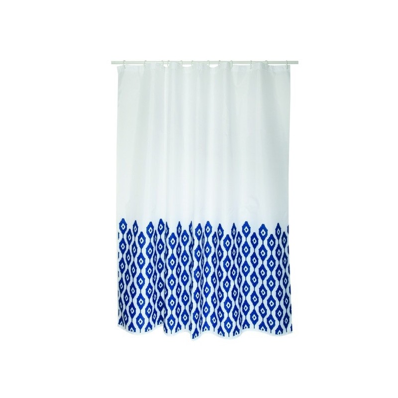 MSV Shower curtain IKAT Polyester 180x200cm PREMIUM QUALITY Blue & White MSV